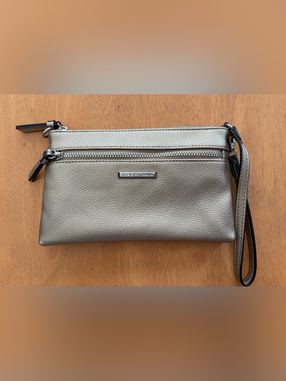 Dana Buchman Metallic Taupe Pebbled Leather Wristlet Clutch
